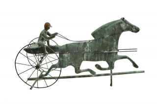 Antique Copper Sulky Jockey Horse Racing Carriage Buggy Weathervane Folk Art