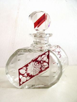 Karl Palda Czech/bohemian Ruby Cut To Clear Glass Perfume Bottle Art - Deco