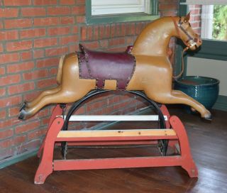 Vintage Rocking Horse Hand Carved,  Hand Painted With 1930s Needs Restora