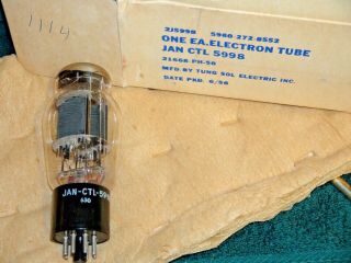 1956 Vintage Jan Ctl 5998 Tung Sol Vacuum Tube Nos Nib 421a 6as7g