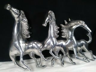 Vintage Indoor Outdoor Aluminum Sculpture Large Wall Art Wild Horses
