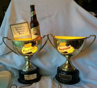 2 Vintage Falstaff Beer 1 Trophy Cup W Beer Bottle,  1 Without Both Lighted Sign
