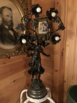 Antique Art Nouveau Newel Post Lamp French Statue