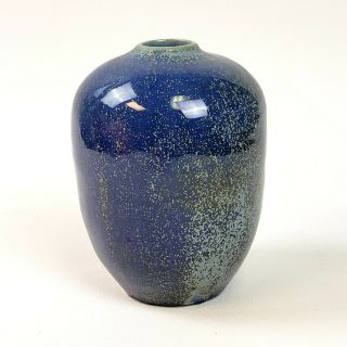 Vintage Polia Pillin Studio Art Pottery Blue Spotted Ceramic Bud Vase Signed