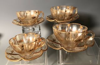 Set Of (4) Venetian Italian Demitasse Teacup & Saucer Adventurine Gold Gilding