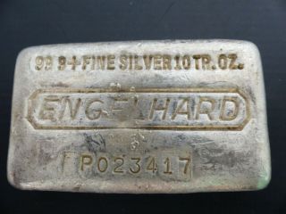 Vintage Engelhard 10 Oz Fine Silver Bar