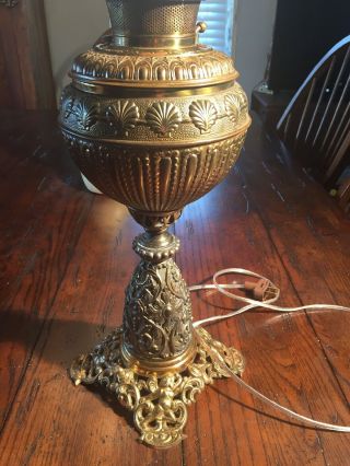 Antique Victorian Brass,  Cast Iron,  Cherub Parlor Banquet Oil Lamp Electrified