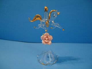Vintage Glass Baron Hand Blown Glass Carousel Horse Pink Rose Bell Figurine