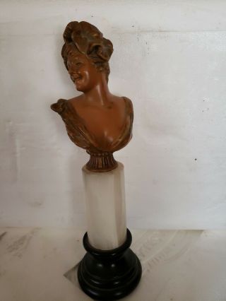 Antique Bronze Bust By Van Der Straeten Art Nouveau Woman Sculpture