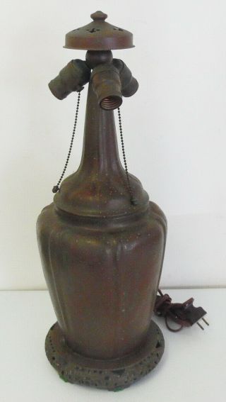 Antique Signed Handel Bronze Oriental Chinese Lamp Base W/ Acorn Pulls