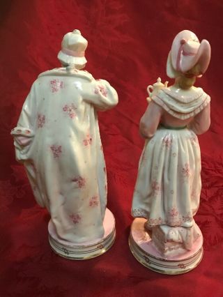 Ernst Bohne Sohne Rudolstadt Porcelain Figurine Pair Man Lady W/ Tea Tray Pink 3