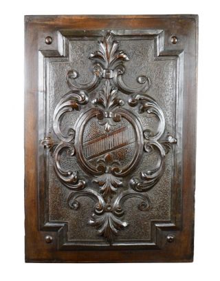 Antique French 19th.  C Hand Carved Wood Wall Panel