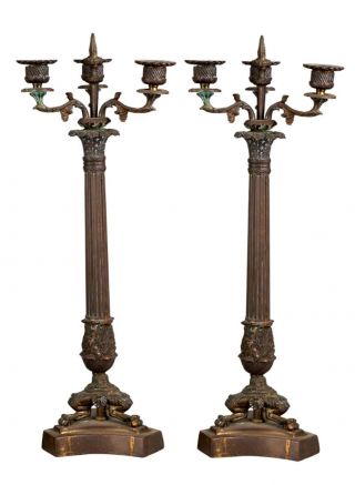 A Pair Late 19th Century French Bronze Candelabra