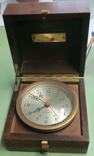 Vintage Chelsea Clock Usa Ships Marine Quartz Mahogany Box Brass Chronometer