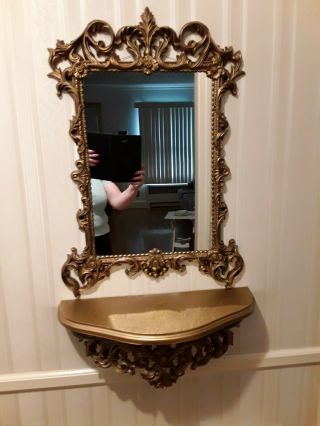 Antique Gold Hanging Wall Mirror With Shelf