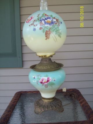 Vintage Gone With The Wind Glass Hurricane Lamp Gwtw 24 " Floral Electric