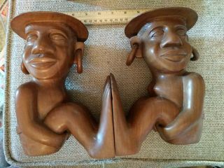 Vintage Carved Wood Wooden Tiki Polynesian Big Feet Bookends Large