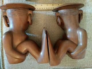 VINTAGE CARVED WOOD WOODEN TIKI POLYNESIAN BIG FEET BOOKENDS large 3