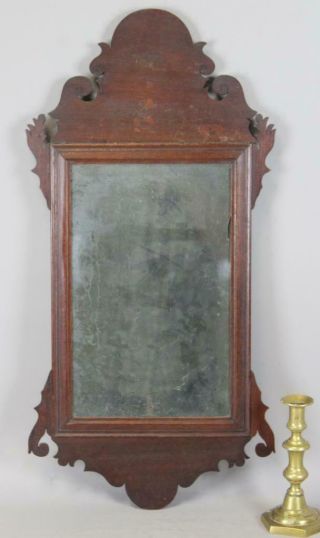 Museum Quality Early 18th C Queen Anne Mirror Scalloped Crest Red Stain