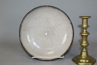 Rare 19th C 8 3/4 " Pennsylvania White Glazed Pottery Wheel Thrown Deep Plate
