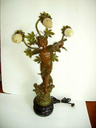 Antique Victorian French Figural Nymph Maiden " La Musique " Newell Post Lamp 27 "