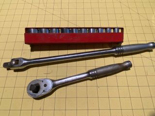 Vintage Snap - On 10 Piece 1/2 " Drive Socket Set With Ratchet And Breaker Bar
