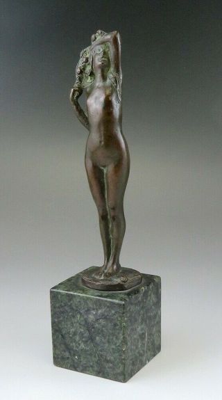 1920s Chester Beach Gorham Bronze Art Deco Nude Female On Marble Pedestal