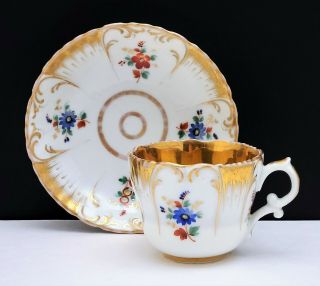 Antique Russian Porcelain Cup & Saucer W Flowers Signed