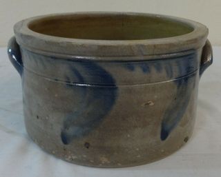 Antique Stoneware Butter Crock Cobalt Blue Decorated