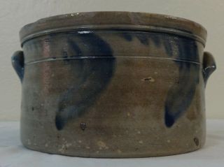Antique Stoneware Butter Crock Cobalt Blue Decorated 2