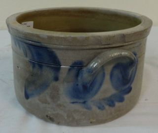Antique Stoneware Butter Crock Cobalt Blue Decorated 3