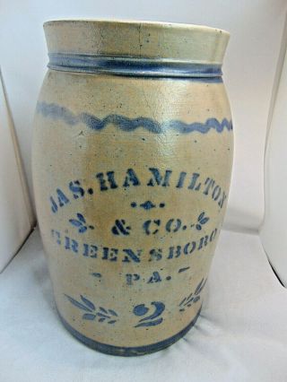 James Hamilton & Co.  Greensboro,  Pa 2 Gal Stoneware Crock Jar