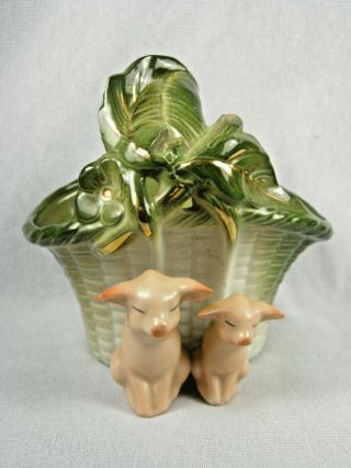 German Pink Pig Porcelain Fairing Figure - 2 Pigs With Large Basket