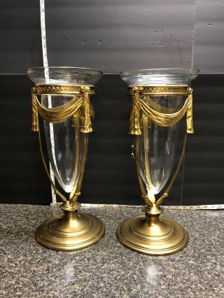 2 Vintage Decorative Craft Inc.  Art Glass Vase With Solid Brass Base