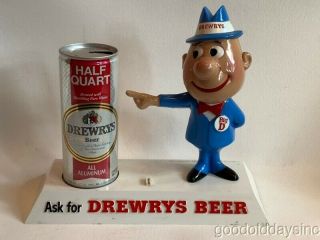 Vintage Big D Drewrys Blue Beer Guy Beer Can Bottle Display