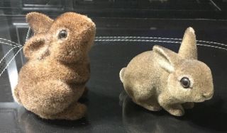 Vintage Fuzzy/flocked Josef Originals Figurines: Brown Bunny Rabbits