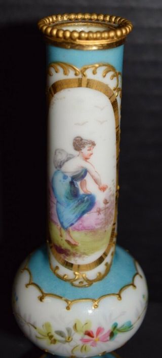 Small Sevres Style Bronze Mounted Porcelain Bud Vase with Girl 2