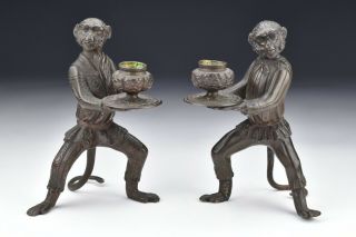 Monkey Form French Bronze Candlesticks 19th Century