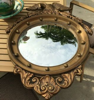 Antique Wood Federal Style Convex Bullseye Eagle Mirror For Repair