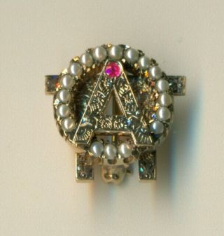 Vintage Alpha Omicron Pi Sorority Frat Gold Pearl Ruby Montana Badge Pin - Wow