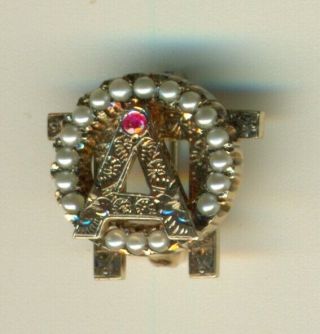 Vintage Alpha Omicron Pi sorority frat gold pearl ruby Montana badge pin - wow 3