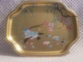 Vintage Elite Snack Trays Made In England Gold Metal With Birds - Set Of 8