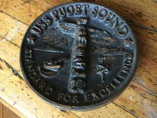 Vintage Uss Puget Sound Large Bronze Medallion With Totem Pole,  Pacific Nw