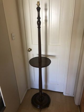 Unique French Vintage Oak Floor Wooden Standard Lamp Companion Table Rare