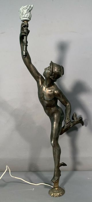 Antique Art Nouveau Bronzed Mercury Nude Man Statue Old Newel Post Banister Lamp