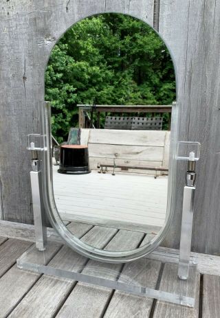 Vintage Charles Hollis Jones Lucite & Chrome Vanity Dresser Mirror Tilt Stand