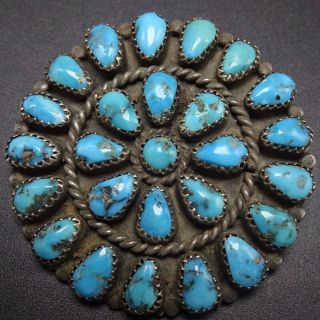 Vintage Navajo Sterling Silver & Blue Morenci Turquoise Cluster Pin/pendant