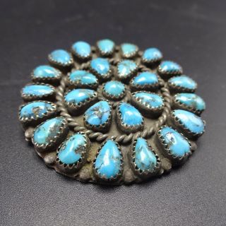 Vintage NAVAJO Sterling Silver & Blue MORENCI Turquoise Cluster PIN/PENDANT 3