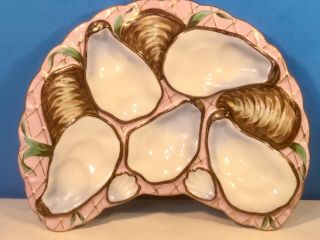 Antique Crescent Shaped Oyster Plate Pink,  Gold,  Brown,  Green C.  1874 - 1900
