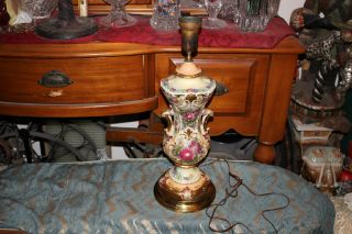 Antique French Victorian Hand Painted Colorful Floral Table Lamp 2 Signed